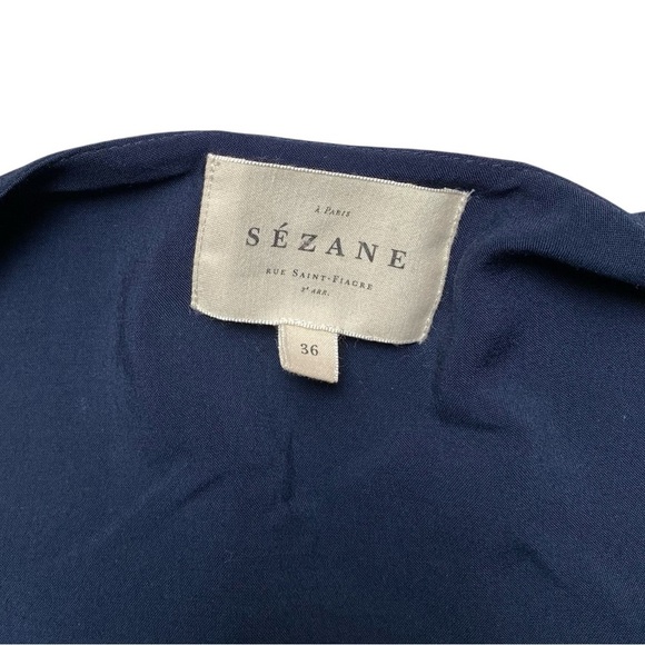 Sézane Anastasia Silk Floral Wrap Mini Dress Navy Parisian Chic US 4 - Picture 10 of 12
